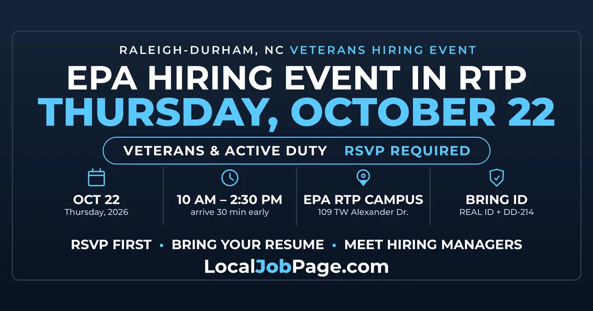 EPA Veterans Hiring Event Oct. 22 in RTP: Federal Jobs Near Raleigh
