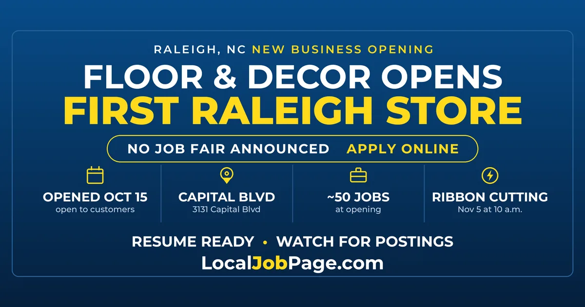 Floor & Decor Opens First Raleigh Store on Capital Boulevard: Jobs and Nov. 5 Grand Opening