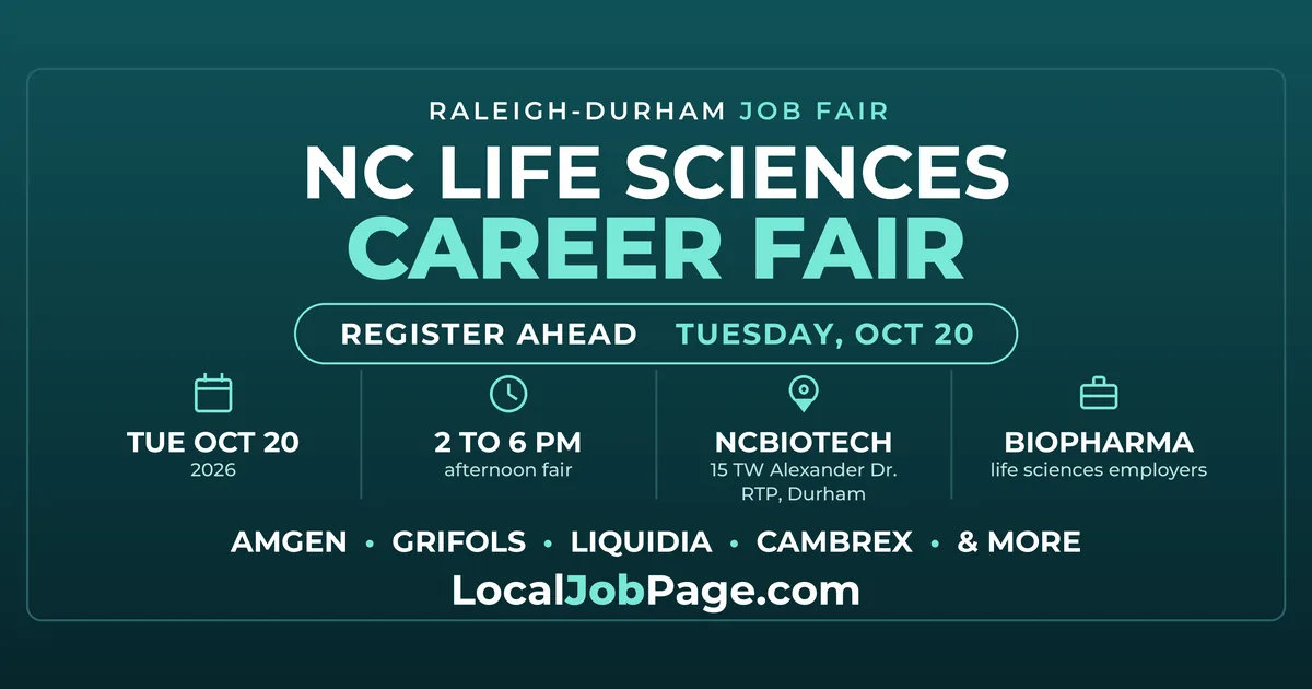 NC Life Sciences Career Fair Oct. 20 in RTP: Biotech Jobs Near Raleigh
