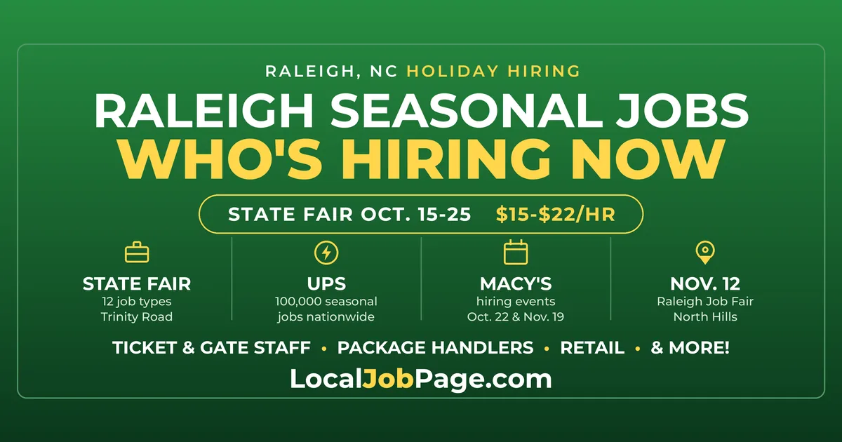 Raleigh Holiday Jobs 2026: State Fair, UPS and Macy's Are Hiring Seasonal Workers