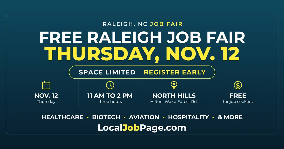 Raleigh Job Fair November 12 at Hilton North Hills: Free, In Person, Register Early